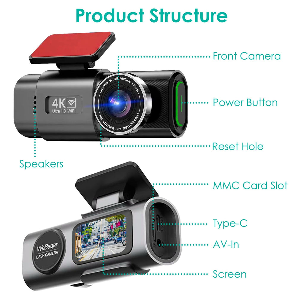 1Pc 4K 1080P Car Dash Cam 2.4GHz WiFi Car Camera Mini Driving Recorder With 140 Degree Wide Angle APP Control Night Vision G-sensor Loop Recording