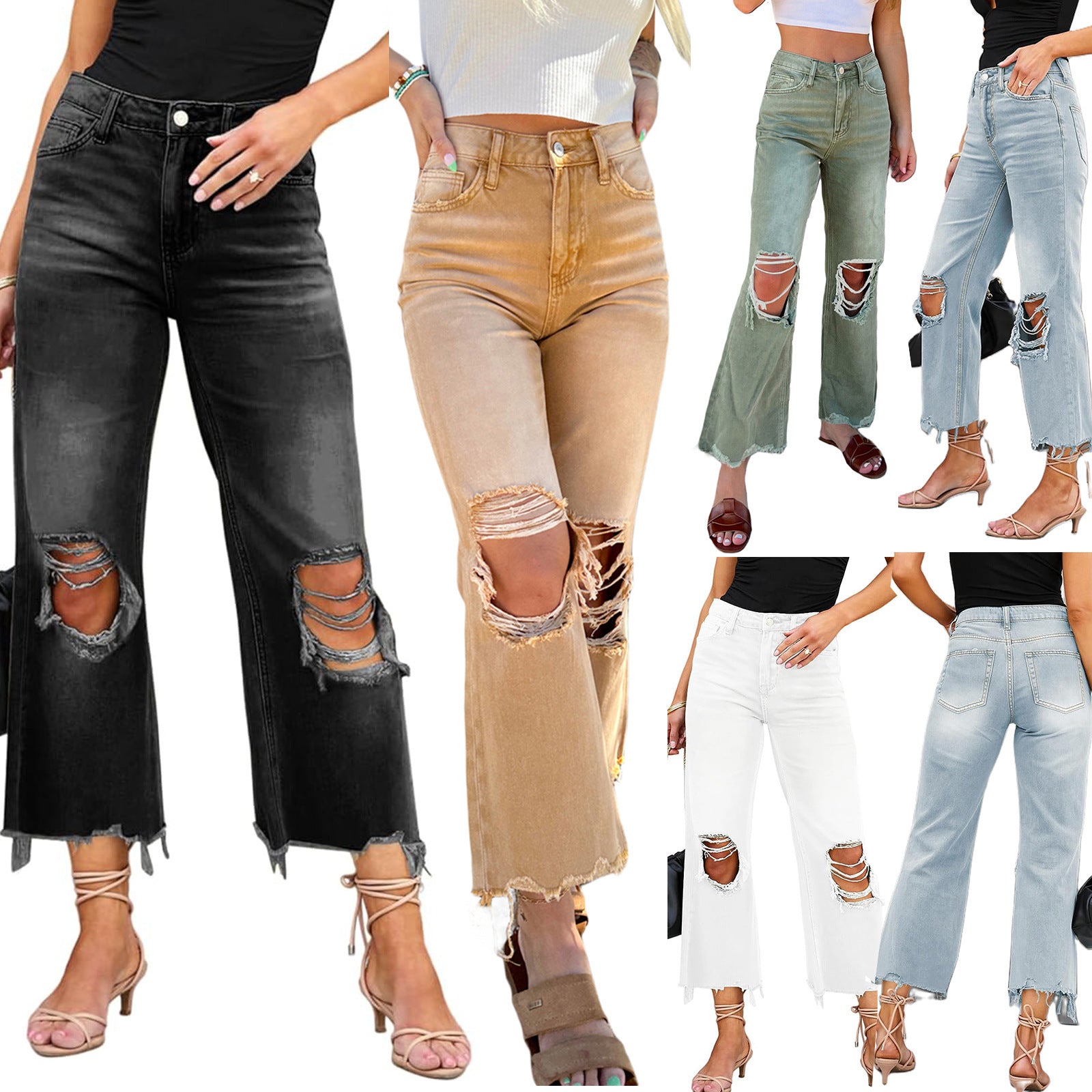 Women's Straight Loose Hole Jeans