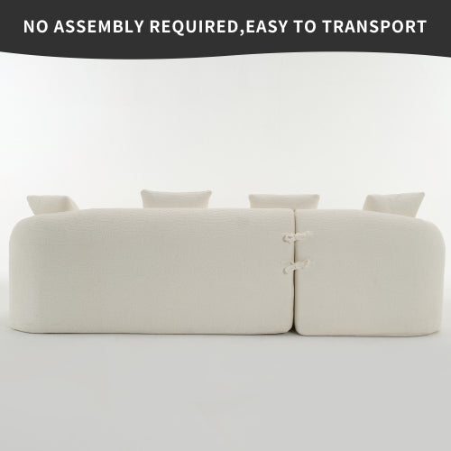 LY-022 GREY COMPRESSION SOFA Combining Chaise Longue With 3-seater, Wood Grain Chenille Fabric, Full Sponge Compression Sofa,combined Sofa With 4 Pillows For Living Home Furniture Apartment