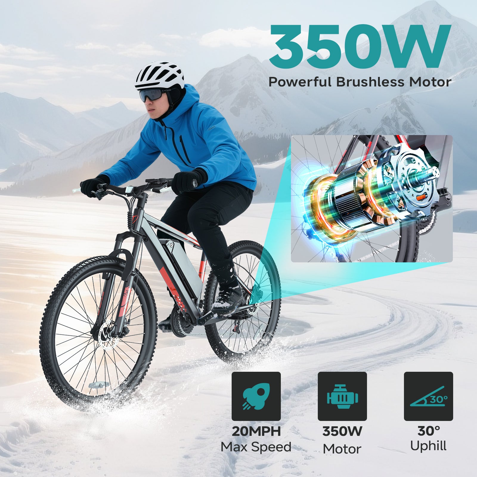 350W 20in City Electric Bike, 40km Range, 21-Speed Gears, Mechanical Disc Brakes