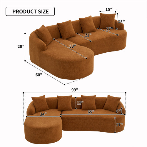 LY-022 GREY COMPRESSION SOFA Combining Chaise Longue With 3-seater, Wood Grain Chenille Fabric, Full Sponge Compression Sofa,combined Sofa With 4 Pillows For Living Home Furniture Apartment