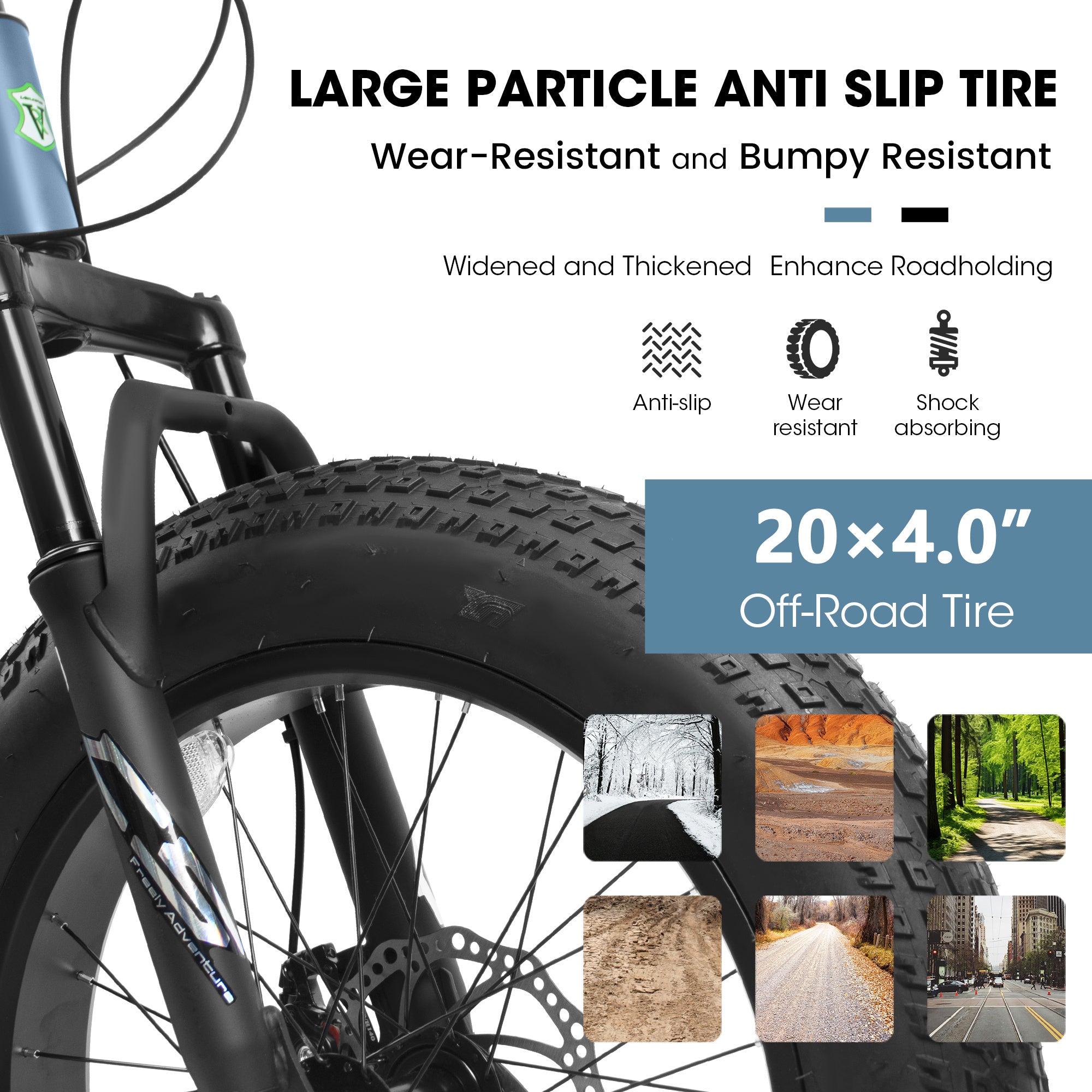 V20235 20 Inch Fat Tire Bike 7 Speed Mountain Bike, Dual Disc Brakes, High Carbon Steel Frame, Front Suspension, Mountain Buggy, City Commuter City Bike, Fat Tire Bike