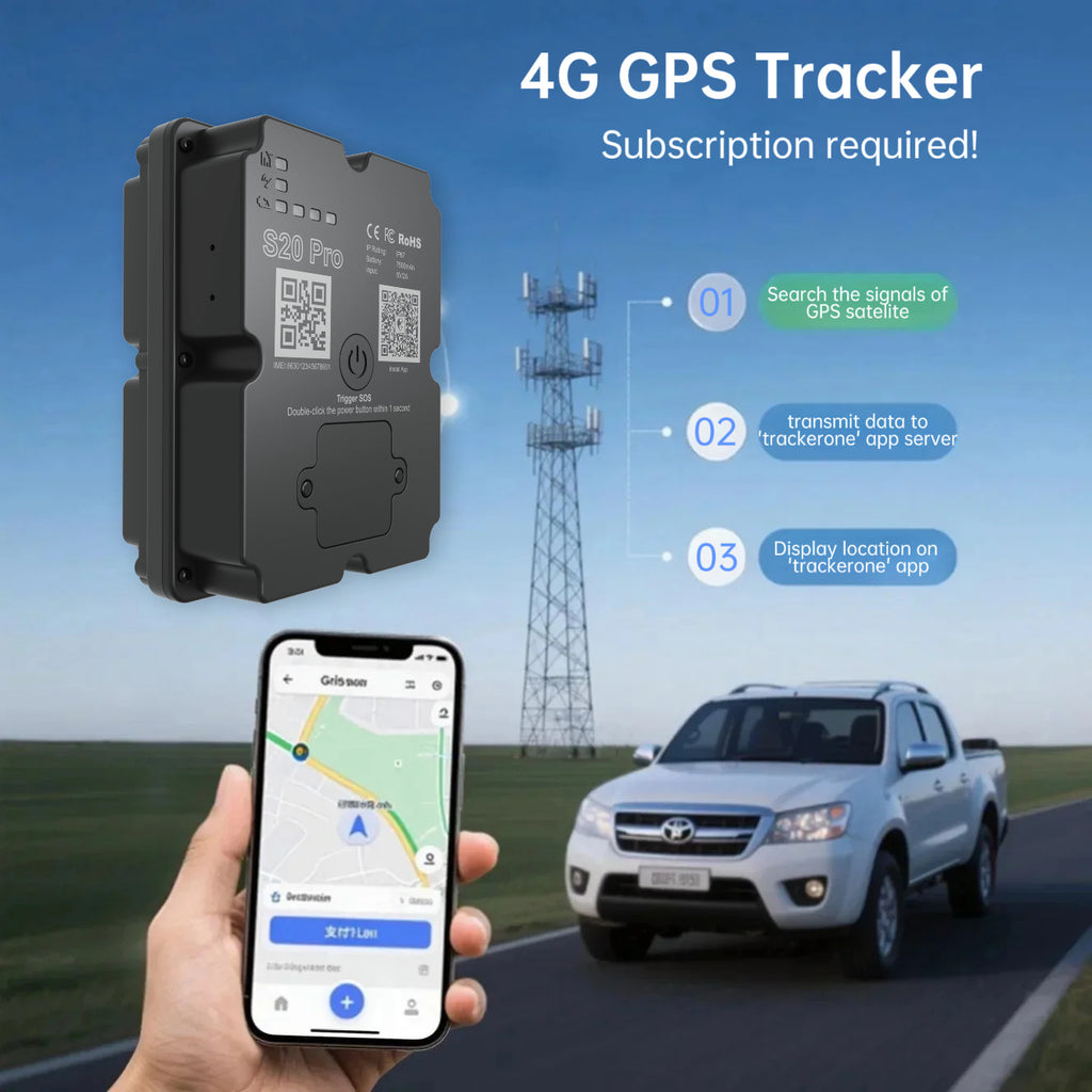 Long Battery 4G GPS Vehicle Tracker - Up To 30 Days Standby, Real-Time Tracking, Magnetic & Waterproof, Subscription Required