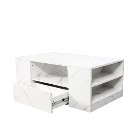 Modern Coffee Tables For Living Room, LED Coffee Table, Storage Coffee Table, Small Coffee Table, Wood Center Table With 2 Drawers And Open Side Shelf