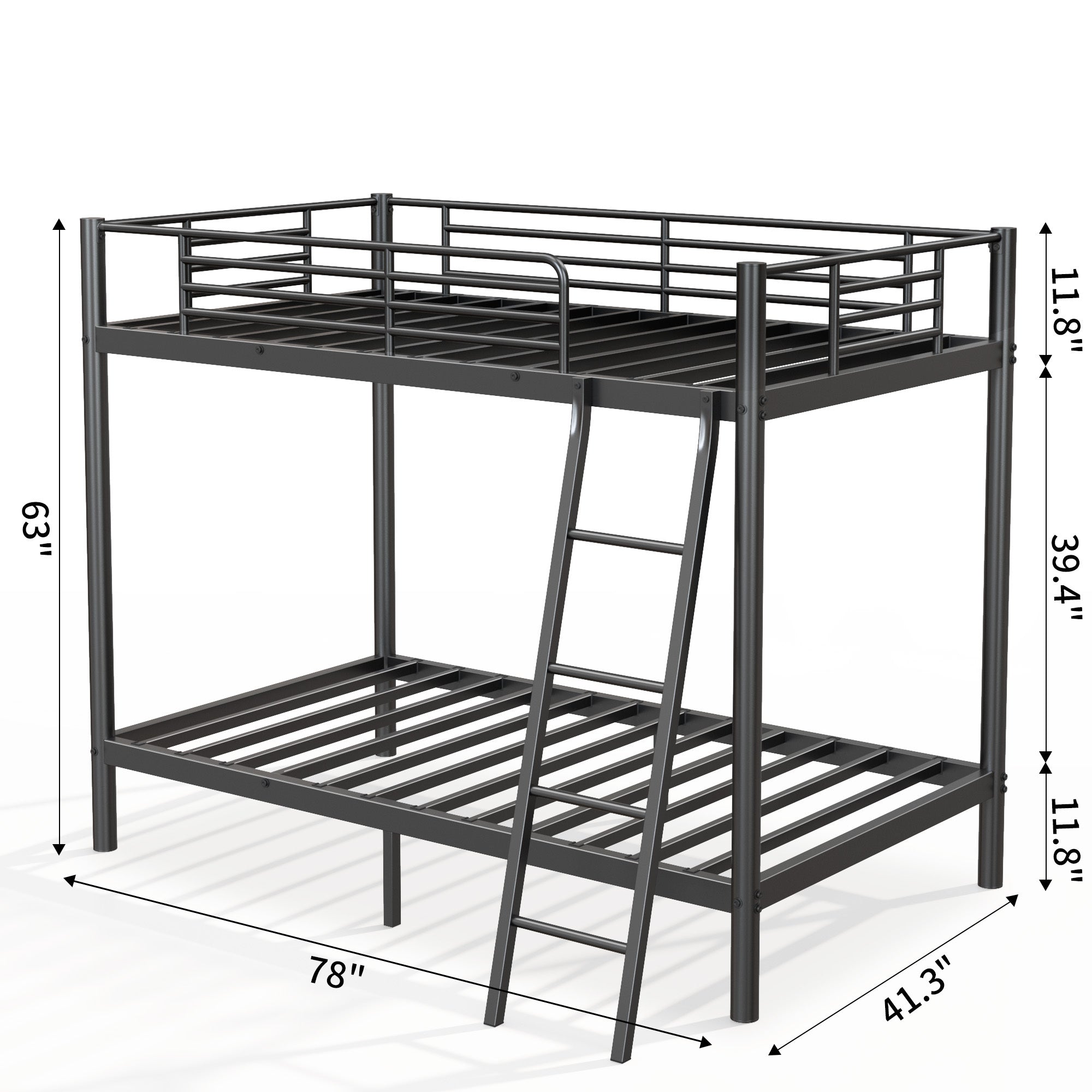 Loft Bunk Bed Twin Over Twin Size With Ladder And Guardrail,Heavy Duty Metal Slats Support No Box Spring Needed Small Space Saving Furniture For Bedroom Dorm,Black