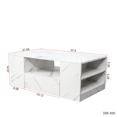 Modern Coffee Tables For Living Room, LED Coffee Table, Storage Coffee Table, Small Coffee Table, Wood Center Table With 2 Drawers And Open Side Shelf