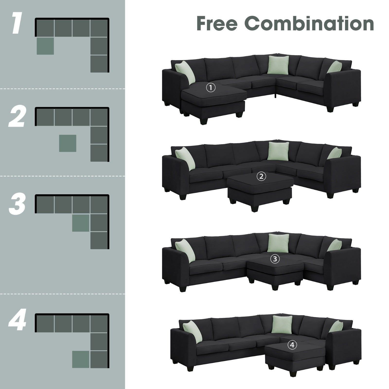 112 87 Sectional Sofa Couches, 7 Seats Modular Living Room Sets