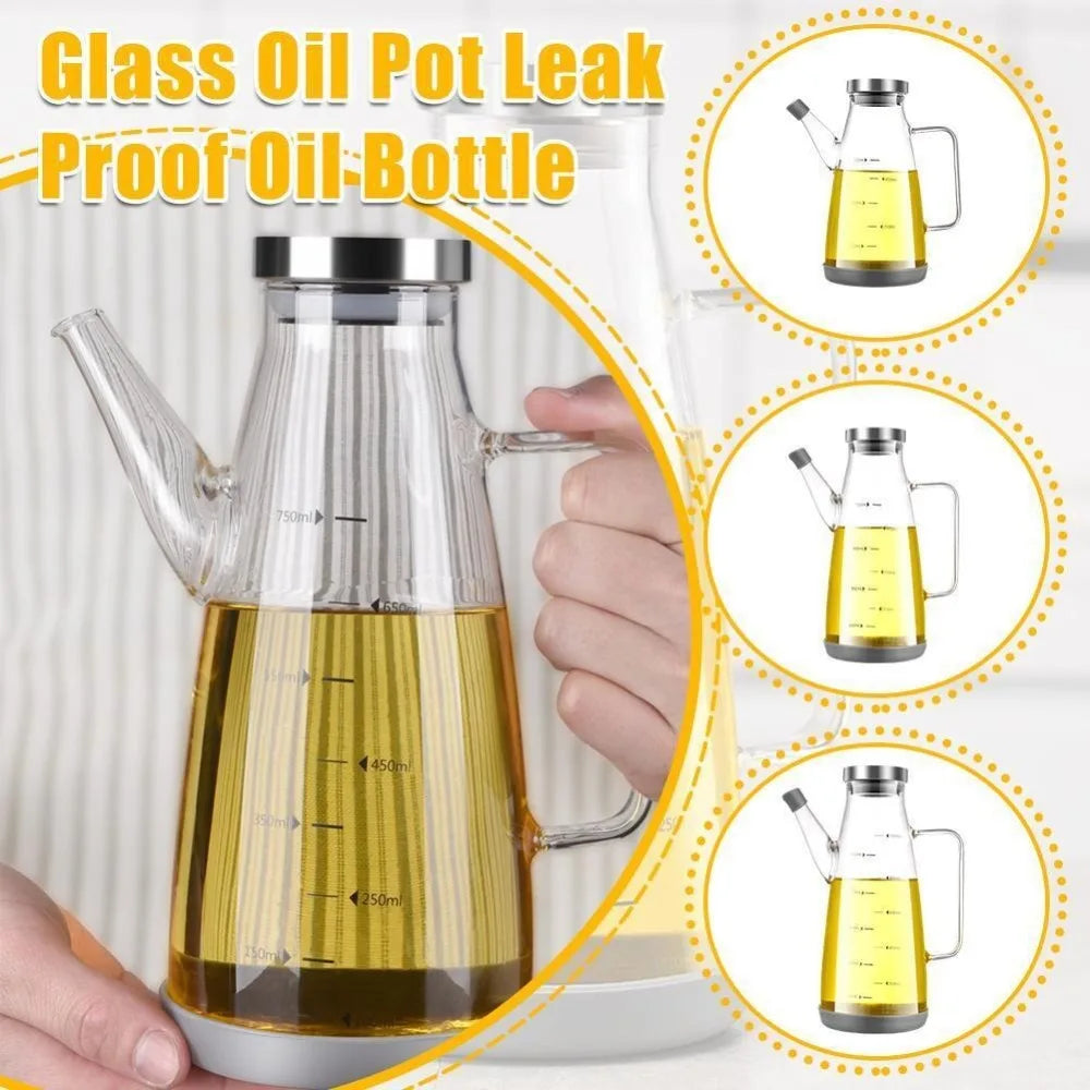 600/800/1000ML Glass Oil Dispenser Bottle with Drip Free Spout Large Capacity Leak-Proof Oil Storage Container for Kitchen Tools
