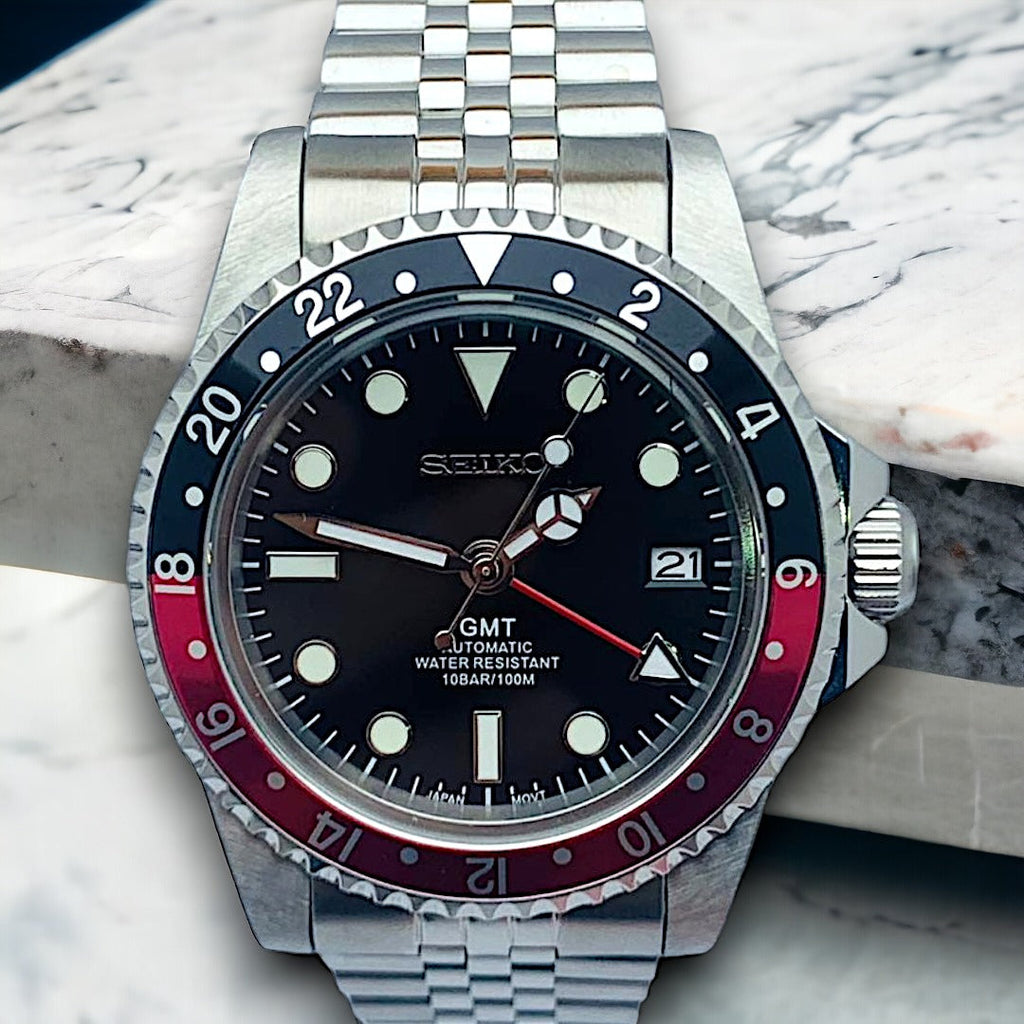 Custom Seiko MilSub Vintage Pepsi GMT Benz Date Mod