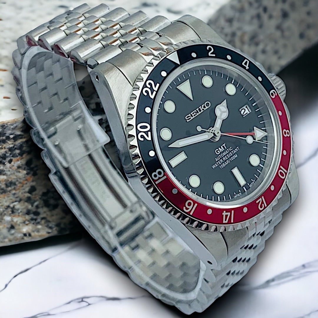 Custom Seiko MilSub Vintage Pepsi GMT Benz Date Mod