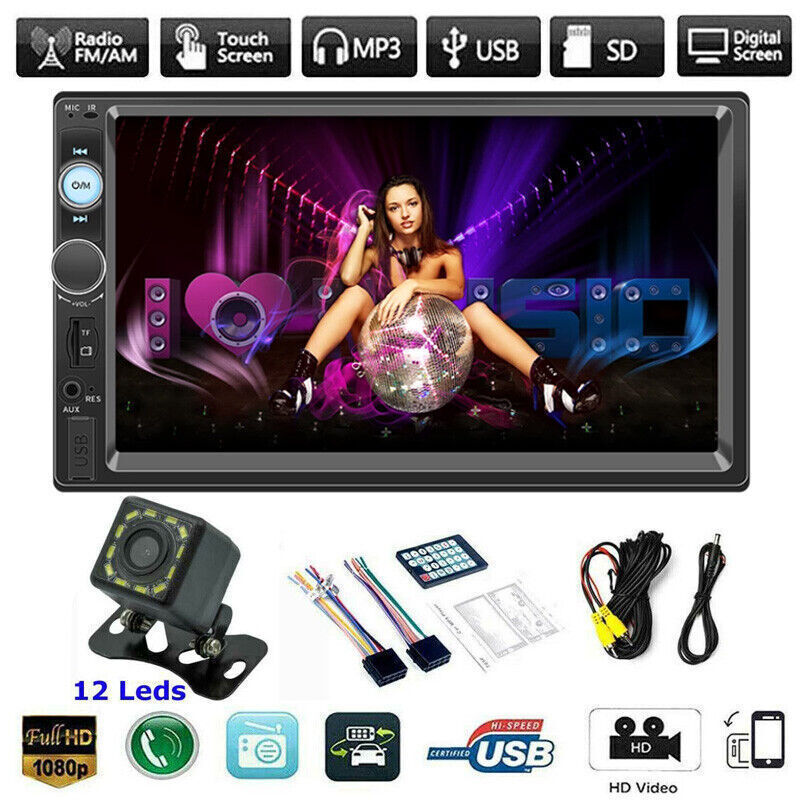 AUX Car MP5 Player  Double 2DIN Bluetooth Touch Screen Stereo Radio USB Camera