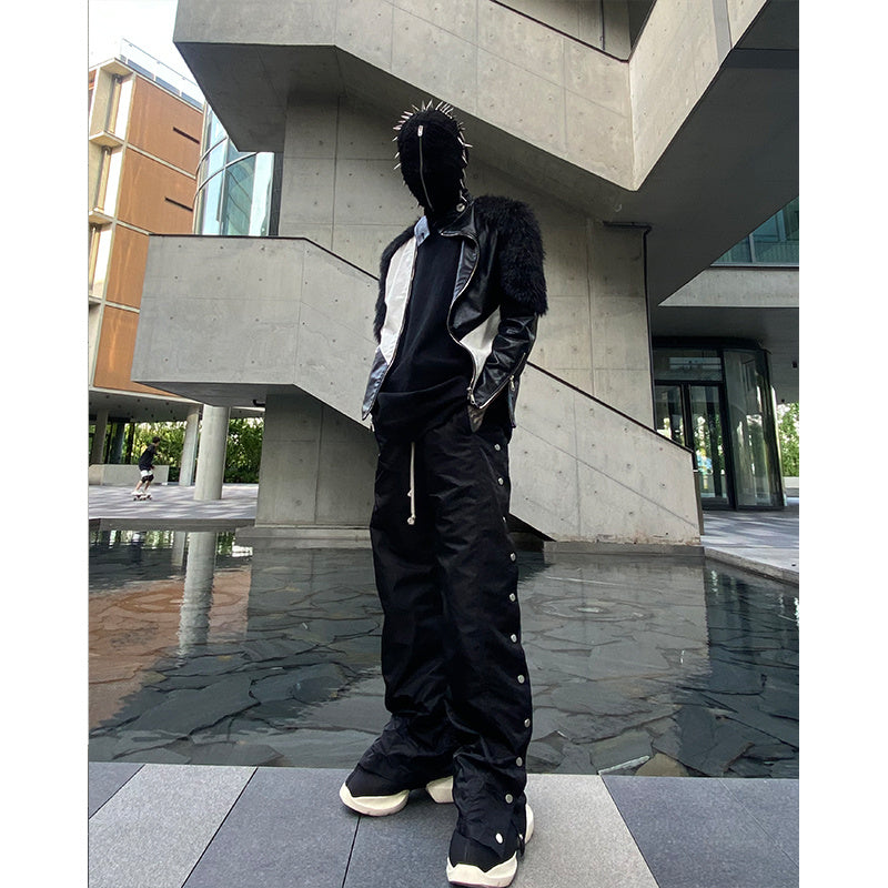 Dark Breasted Straight-leg Pants With Elastic Waist