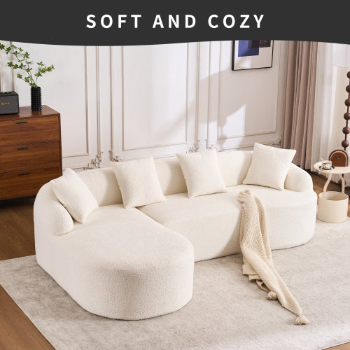 LY-022 GREY COMPRESSION SOFA Combining Chaise Longue With 3-seater, Wood Grain Chenille Fabric, Full Sponge Compression Sofa,combined Sofa With 4 Pillows For Living Home Furniture Apartment